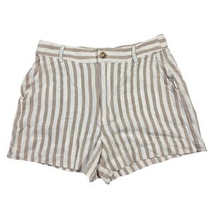 Becool Women Tan White Striped Linen Blend Shorts Small Boho Beach Resort Summer